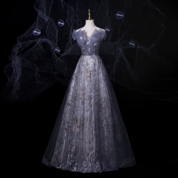 Chic Belle Argenté Dansant Robe De Bal 2021 Princesse De L 039 Épaule Manches Courtes Dos Nu Appliques En Dentelle Perlage Glitter Impression Tulle Longue Volants Robe De Ceremonie