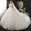 Vintage Champagner Hochzeits Brautkleider / Hochzeitskleider 2021 Ballkleid Eckiger Ausschnitt Abnehmbar Geschwollenes Lange Ärmel Rückenfreies Applikationen Spitze Perlenstickerei Kathedrale Schleppe Fallende Rüsche