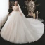 Illusion Champagne La Mariée Robe De Mariée 2021 Robe Boule Transparentes Encolure Dégagée Manches Courtes Dos Nu Paillettes Perlage Glitter Tulle Cathedral Train Volants