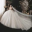 Illusion Champagne La Mariée Robe De Mariée 2021 Robe Boule Transparentes Encolure Dégagée Manches Courtes Dos Nu Paillettes Perlage Glitter Tulle Cathedral Train Volants