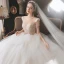 Illusion Champagne La Mariée Robe De Mariée 2021 Robe Boule Transparentes Encolure Dégagée Manches Courtes Dos Nu Paillettes Perlage Glitter Tulle Cathedral Train Volants