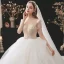 Illusion Champagne La Mariée Robe De Mariée 2021 Robe Boule Transparentes Encolure Dégagée Manches Courtes Dos Nu Paillettes Perlage Glitter Tulle Cathedral Train Volants