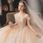 Charmant Champagne Transparentes La Mariée Robe De Mariée 2021 Robe Boule De l'épaule Manches Courtes Dos Nu Appliques En Dentelle Paillettes Perlage Glitter Tulle Cathedral Train Volants