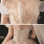 Charmant Champagne Transparentes La Mariée Robe De Mariée 2021 Robe Boule De l'épaule Manches Courtes Dos Nu Appliques En Dentelle Paillettes Perlage Glitter Tulle Cathedral Train Volants