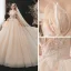 Charmant Champagne Transparentes La Mariée Robe De Mariée 2021 Robe Boule De l'épaule Manches Courtes Dos Nu Appliques En Dentelle Paillettes Perlage Glitter Tulle Cathedral Train Volants