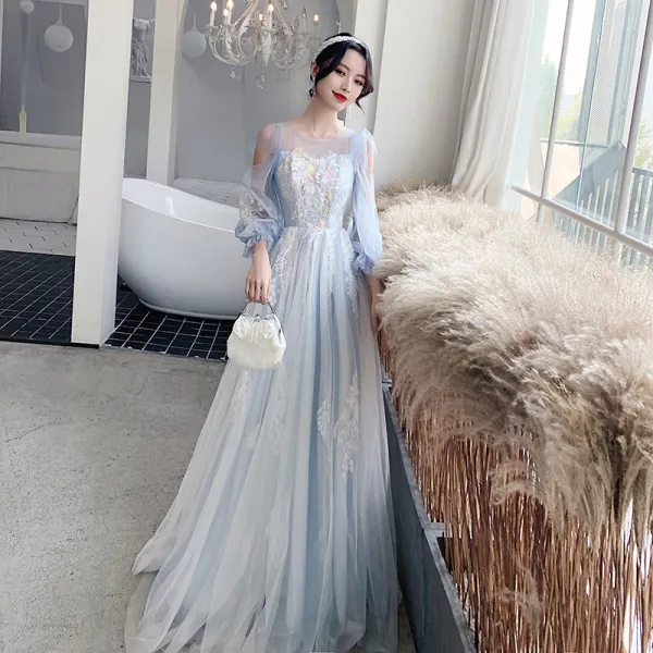 Victorian Style Sky Blue Dancing Prom Dresses 2021 A-Line / Princess ...