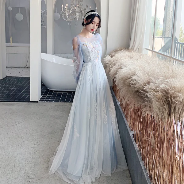 long sleeve homecoming dresses 2021 LTP1785,Grey Starry A-Line Homecoming Dresses, Long Sleeves Tulle Prom –  Laylatailor Shop main image 1