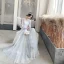 Style Victorien Bleu Ciel Dansant Robe De Bal 2021 Princesse Transparentes Encolure Dégagée Gonflée Manches Longues Appliques En Dentelle Perlage Faux Diamant Longue Volants Dos Nu Robe De Ceremonie