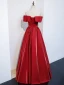 Modest / Simple Red Satin Prom Dresses 2021 A-Line / Princess Off-The-Shoulder Short Sleeve Floor-Length / Long Backless Ruffle Formal Dresses