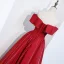 Modest / Simple Red Satin Prom Dresses 2021 A-Line / Princess Off-The-Shoulder Short Sleeve Floor-Length / Long Backless Ruffle Formal Dresses