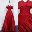 Modest / Simple Red Satin Prom Dresses 2021 A-Line / Princess Off-The-Shoulder Short Sleeve Floor-Length / Long Backless Ruffle Formal Dresses