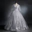 Victorian Style Grey See-through Dancing Prom Dresses 2021 Ball Gown Scoop Neck Puffy Long Sleeve Appliques Lace Sequins Beading Floor-Length / Long Ruffle Backless Formal Dresses