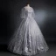 Victorian Style Grey See-through Dancing Prom Dresses 2021 Ball Gown Scoop Neck Puffy Long Sleeve Appliques Lace Sequins Beading Floor-Length / Long Ruffle Backless Formal Dresses