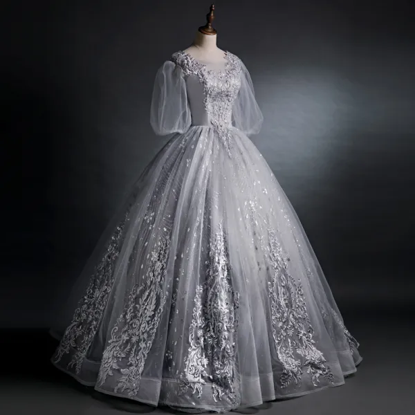 Victorian Style Grey See-through Dancing Prom Dresses 2021 Ball Gown ...