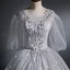 Victorian Style Grey See-through Dancing Prom Dresses 2021 Ball Gown Scoop Neck Puffy Long Sleeve Appliques Lace Sequins Beading Floor-Length / Long Ruffle Backless Formal Dresses
