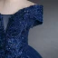 Best Navy Blue Dancing Prom Dresses 2021 Off-The-Shoulder Short Sleeve Appliques Lace Sequins Beading Glitter Tulle Floor-Length / Long Ruffle Formal Dresses