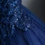 Best Navy Blue Dancing Prom Dresses 2021 Off-The-Shoulder Short Sleeve Appliques Lace Sequins Beading Glitter Tulle Floor-Length / Long Ruffle Formal Dresses