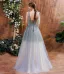 Elegant Grey Dancing Prom Dresses 2021 A-Line / Princess Spaghetti Straps Sleeveless Sequins Beading Glitter Tulle Floor-Length / Long Ruffle Backless Formal Dresses