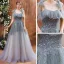 Elegant Grey Dancing Prom Dresses 2021 A-Line / Princess Spaghetti Straps Sleeveless Sequins Beading Glitter Tulle Floor-Length / Long Ruffle Backless Formal Dresses