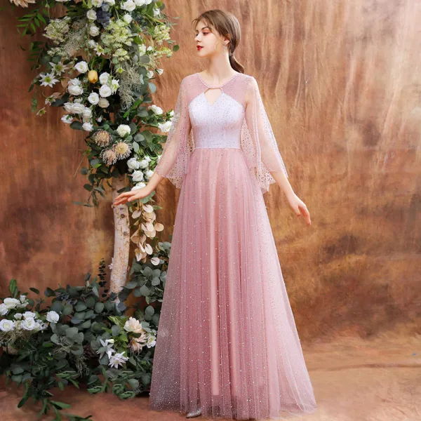 High-end Blushing Pink See-through Dancing Prom Dresses 2021 A-Line ...