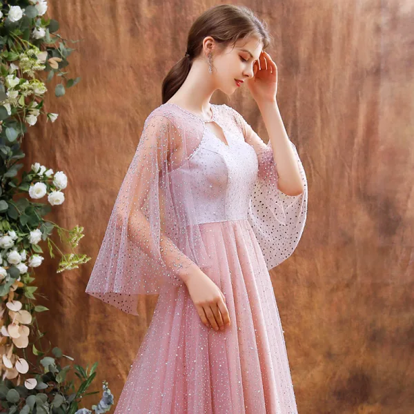 High-end Blushing Pink See-through Dancing Prom Dresses 2021 A-Line ...