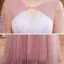 High-end Blushing Pink See-through Dancing Prom Dresses 2021 A-Line / Princess Scoop Neck 3/4 Sleeve Beading Pearl Rhinestone Floor-Length / Long Ruffle Backless Formal Dresses