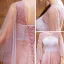 High-end Blushing Pink See-through Dancing Prom Dresses 2021 A-Line / Princess Scoop Neck 3/4 Sleeve Beading Pearl Rhinestone Floor-Length / Long Ruffle Backless Formal Dresses
