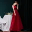 High-end Burgundy Dancing Prom Dresses 2021 A-Line / Princess Scoop Neck Sleeveless Appliques Lace Sequins Beading Glitter Tulle Floor-Length / Long Ruffle Backless Formal Dresses