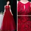 High-end Burgundy Dancing Prom Dresses 2021 A-Line / Princess Scoop Neck Sleeveless Appliques Lace Sequins Beading Glitter Tulle Floor-Length / Long Ruffle Backless Formal Dresses
