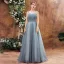 High-end Sage Green Dancing Prom Dresses With Shawl 2021 A-Line / Princess Spaghetti Straps Sleeveless Beading Glitter Tulle Floor-Length / Long Ruffle Backless Formal Dresses