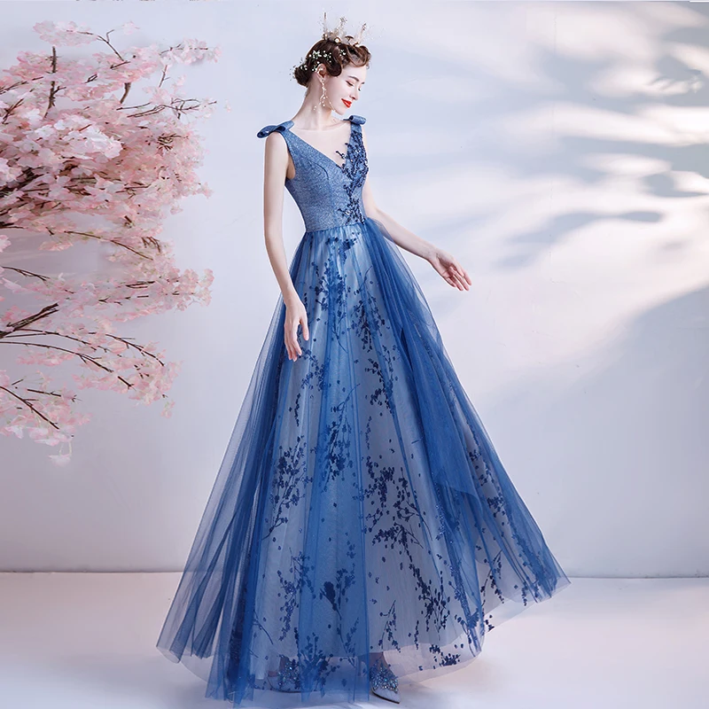 blue see through prom dress Blue Tulle Lace Short Prom Dress, Beautiful See Through Homecoming Par main image 0