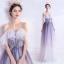 Chic / Beautiful Lavender Appliques Star Prom Dresses 2021 A-Line / Princess Spaghetti Straps Short Sleeve Glitter Tulle Floor-Length / Long Ruffle Backless Formal Dresses