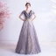 Bling Bling Grape Dansant Robe De Bal 2021 Princesse Col v profond Sans Manches Glitter Appliques Paillettes Longue Volants Dos Nu Robe De Ceremonie