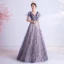 Bling Bling Grape Dansant Robe De Bal 2021 Princesse Col v profond Sans Manches Glitter Appliques Paillettes Longue Volants Dos Nu Robe De Ceremonie
