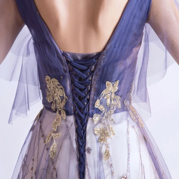 Bling Bling Grape Dansant Robe De Bal 2021 Princesse Col v profond Sans Manches Glitter Appliques Paillettes Longue Volants Dos Nu Robe De Ceremonie