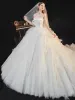 High-end Ivory Organza Bridal Wedding Dresses 2021 Ball Gown Strapless Sleeveless Backless Appliques Lace Sequins Beading Cathedral Train Ruffle