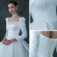 Vintage / Retro Ivory Satin Winter Bridal Wedding Dresses 2021 Ball Gown Square Neckline Long Sleeve Backless Cathedral Train Ruffle