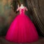 Vintage / Retro Fuchsia Dancing Prom Dresses 2021 Ball Gown Scoop Neck Short Sleeve Appliques Lace Beading Pearl Floor-Length / Long Ruffle Backless Formal Dresses