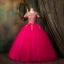 Vintage / Retro Fuchsia Dancing Prom Dresses 2021 Ball Gown Scoop Neck Short Sleeve Appliques Lace Beading Pearl Floor-Length / Long Ruffle Backless Formal Dresses