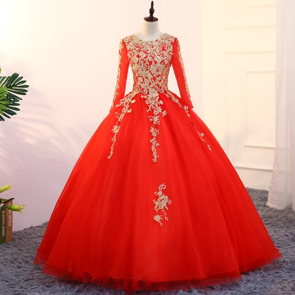 Classique Bleu Marine Dansant Robe De Bal 2021 Robe Boule Encolure Dégagée Manches Longues Appliques En Dentelle Perlage Perle Paillettes Longue Volants Dos Nu Robe De Ceremonie