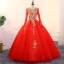 Classique Bleu Marine Dansant Robe De Bal 2021 Robe Boule Encolure Dégagée Manches Longues Appliques En Dentelle Perlage Perle Paillettes Longue Volants Dos Nu Robe De Ceremonie