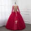 Classique Bleu Marine Dansant Robe De Bal 2021 Robe Boule Encolure Dégagée Manches Longues Appliques En Dentelle Perlage Perle Paillettes Longue Volants Dos Nu Robe De Ceremonie