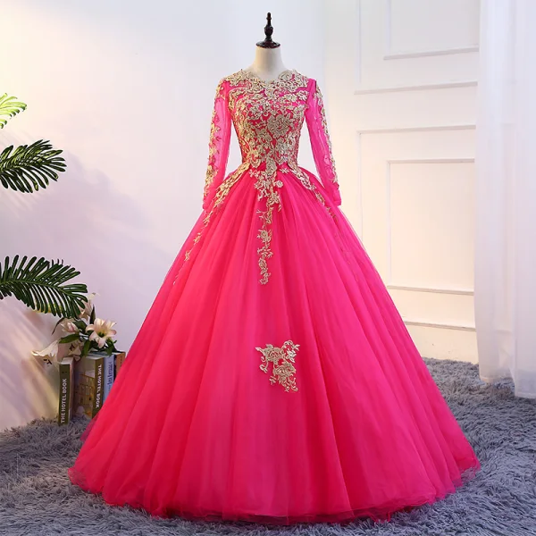 Classique Bleu Marine Dansant Robe De Bal 2021 Robe Boule Encolure Dégagée Manches Longues Appliques En Dentelle Perlage Perle Paillettes Longue Volants Dos Nu Robe De Ceremonie