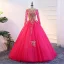 Classique Bleu Marine Dansant Robe De Bal 2021 Robe Boule Encolure Dégagée Manches Longues Appliques En Dentelle Perlage Perle Paillettes Longue Volants Dos Nu Robe De Ceremonie