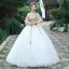 Classique Bleu Marine Dansant Robe De Bal 2021 Robe Boule Encolure Dégagée Manches Longues Appliques En Dentelle Perlage Perle Paillettes Longue Volants Dos Nu Robe De Ceremonie