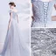 Élégant Gris Robe De Bal 2021 Princesse De l'épaule Manches Courtes Appliques Paillettes Perlage Glitter Tulle Train De Balayage Volants Dos Nu Robe De Ceremonie