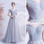 Élégant Gris Robe De Bal 2021 Princesse De l'épaule Manches Courtes Appliques Paillettes Perlage Glitter Tulle Train De Balayage Volants Dos Nu Robe De Ceremonie
