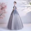 Sparkly Silver Dancing Prom Dresses 2021 A-Line / Princess Off-The-Shoulder Short Sleeve Sequins Glitter Tulle Floor-Length / Long Ruffle Backless Formal Dresses
