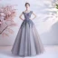 Sparkly Silver Dancing Prom Dresses 2021 A-Line / Princess Off-The-Shoulder Short Sleeve Sequins Glitter Tulle Floor-Length / Long Ruffle Backless Formal Dresses
