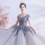 Sparkly Silver Dancing Prom Dresses 2021 A-Line / Princess Off-The-Shoulder Short Sleeve Sequins Glitter Tulle Floor-Length / Long Ruffle Backless Formal Dresses